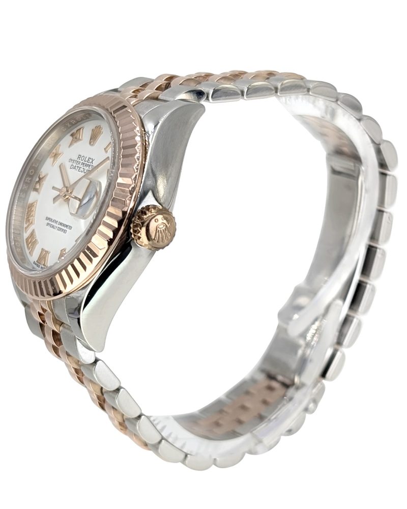 Rolex Datejust 28mm SS/RG Fluted Bezel White Roman Dial Jubilee Bracelet Auto Lady Watch